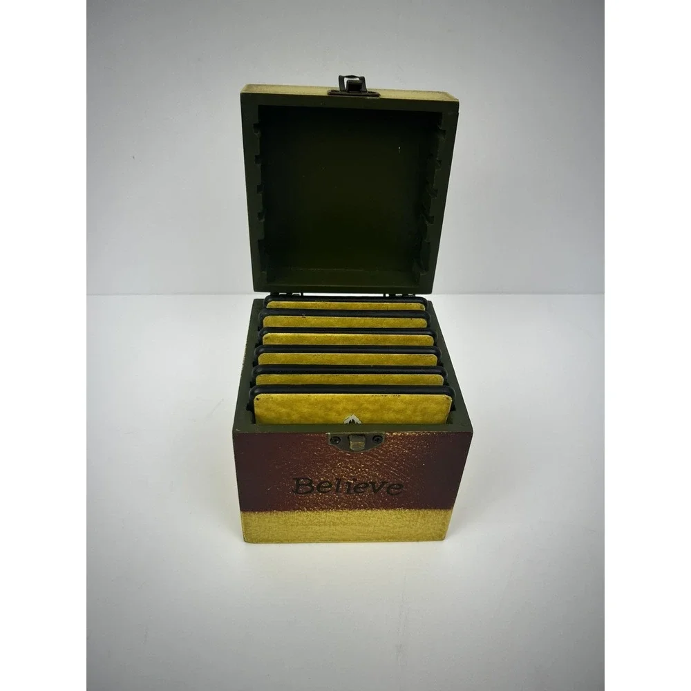 Crazy Mountain Exclusive Designs WINTER GREETINGS Wooden Box & 6 Coasters